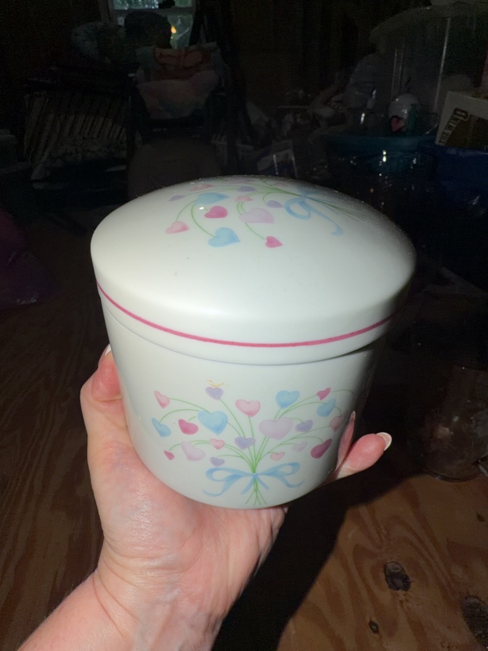 White Heart Bouquet Ceramic Trinket Jar